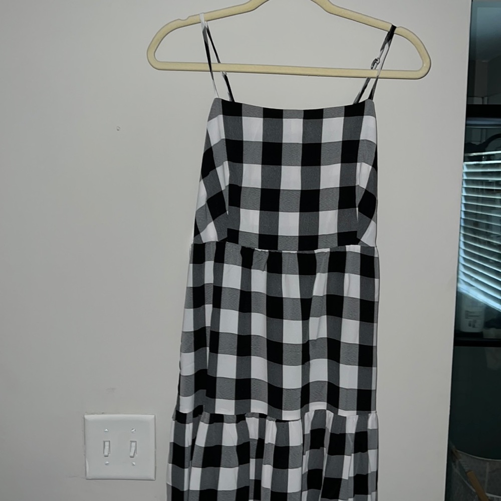 Petal and pup black and white checkered dress